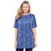 Plus Size Women's Perfect Printed Short-Sleeve Boatneck Tunic by Woman Within in French Blue Paisley (Size 6X)