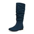 Dream Pairs Womens Wide Calf Faux Fur Slouchy Low Heel Side Zip Knee High Boots Blvd-W Wide/Calf/Dark/Blue Size 11