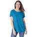 Plus Size Women's Marled Cuffed-Sleeve Tee by Woman Within in Dark Vibrant Blue Marled (Size L) Shirt