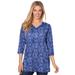Plus Size Women's Perfect Printed Three-Quarter-Sleeve V-Neck Tunic by Woman Within in French Blue Paisley (Size 18/20)