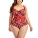 Sexy Dance Plus Size Women One Piece Swimsuit Ladies Floral Swimwear Juniors Monokinis Beachwear Swimming Costumes Lace Up Bathing Suit Push Up Padded Backless Tummy Control Surfing