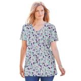 Plus Size Women's Perfect Printed Short-Sleeve V-Neck Tee by Woman Within in Heather Grey Pretty Floral (Size 2X) Shirt