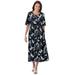 Plus Size Women's Button-Front Essential Dress by Woman Within in Black Graphic Bloom (Size L)