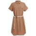 Womens Short Sleeve Midi Dress Belted Tencel Shirt Dress for Summer Midi Dress for Women