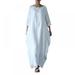 Prettyui Summer Dresses Women Loose Large Hem O-neck White Boho Shirt Dress 3/4 Sleeve Maxi Robe Dresses