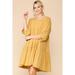 3/4 Sleeve Pocket Ruffle Pintuck Swing Dress