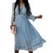 RUEWEY Women's Pleated Long Dress Floral Print Ruffled Stylish Long Sleeve Dress