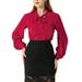 Allegra K Women's Tie V Neck Contrast Piped Long Sleeves Work Solid Blouse Top