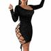 Sexy Hollow-Out Dress Mini Lace-Up Dress Glitter Sequins Bodycon Skirt Low Cut Dress