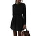 Avamo Womens V Neck Shirt Dress Long Sleeve Elastic Waist Swing A-line Dresses Ladies Hooded Jumper Mini Dress Long Sleeve Sweatshirt Summer Tunic Dress Tops