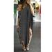 New Women Loose Long Dress Striped Batwing Sleeve Off-shoulder Split Asymmetric Casual Maxi Plus Size Dress