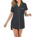 Ladies V-neck Short Sleeve Dress Open-Placket Long Pajamas Black/ Blue Women Pajamas Plus Size 2XL