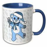 3dRose Christmas Cute Dancing Blue Teddy Bear with Santa hat - Two Tone Blue Mug, 11-ounce