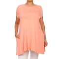 Women's PLUS trendy style, solid, short sleeve side pocket tunic top.