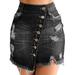 Sexy Dance Women Button Down Front Denim Mini Skirt High Waist Short Skirt with Side Pockets Ripped Frayed Jean Skirt Chic Bodycon Short Mini Skirts