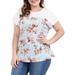 Women's Plus Size Paneled Dolman Short Sleeves Floral Top Blouse