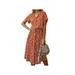 Kernelly Women's Dresses Bohemian Wrap V Neck Short Sleeve Ethnic Style High Split Beach Maxi Dress