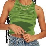 Women Y2K Ribbed Knit Tank Top Tie Dye Basic Crewneck Sleeveless Crop Top T-Shirt Slim Cami Vest Top Streetwear