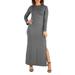 24/7 Comfort Apparel Women's Long Sleeve Side Slit Fitted Black Maxi Dress