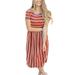 Short Sleeve Pleated Dress for Women Summer Bohemian Stripe Dress Casual Beach Dress Sundress Vestidos