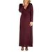 24seven Comfort Apparel Plus Size Elegant Floral Mauve Long Sleeve Maxi Dress