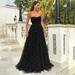 Alloet Tube Top Tulle Prom Women Party Dress Sequins Appliques Evening Gowns
