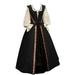 Toyfunny Women Fall Winter Gothic Retro Floral Print Ball Gowns Gowns Two-piece Dress