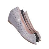 Fisher2 by Forever Link, Rhinestone Crystal Low Wedge Pump - Women Peep Toe Shinny Diamond Shoe