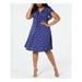 MONTEAU Womens Blue Printed V Neck Below The Knee Shift Dress Size 1X