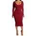 Listenwind Long Sleeve Sexy Party Dress Solid Round Collar Autumn Basic Wrap Ruched Slim Winter Fashion Backless Club Bodycon Dress Woman