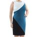 CALVIN KLEIN Womens Teal Color Block Sleeveless Jewel Neck Above The Knee Body Con Dress Size: 14