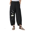 Women Elastic Waist Cotton Printed Chino Pants Solid Long Trousers