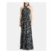 RALPH LAUREN Womens Black Floral Sleeveless Halter Full-Length Sheath Evening Dress Size 10