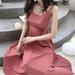 spring and summer Korean edition fashion retro all-match solid color slim back halter belt long dress