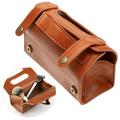 Mavis Laven Fashion Men's Portable Cosmetic Pouch Brown PU Leather Shaving Brush & Toiletry Bag,Leather Shaving Bag