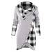 Women's Turtleneck Long Sleeve Asymmetrical Plaid Thin T-Shirt Tops