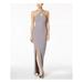 CALVIN KLEIN Womens Gray Slitted Cut Out Sleeveless V Neck Maxi Sheath Evening Dress Size 12