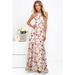 Tomshoo New Women Maxi Dress Halter Neck Floral Print Sleeveless Summer Beach Holiday Long Slip Dress