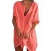 S-8XL Plus Size Women Boho Cotton Linen Long Tunic Shirt Dress Baggy Casual Kaftan Peasant Ethnic Gypsy Loose Sundress Ladies Oversized Loose Button Down Mid Tunic Shirt Dress