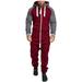 Mens Jumpsuit Drawtsring Hooded Zip up One Piece Tracksuit with Pockets