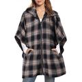 Women Jacket Plaid Print Zip Up Pockets Hooded Casual Coats