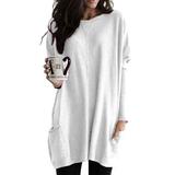 Women's Maternity Long Sleeve Round Neck Pocket Tee Shirt Casual Loose Long Tops Dress