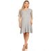 MOA COLLECTION Women's Solid Casual Button Trim A-Line Loose Comfy Soft Midi Classic Short Sleeve Dress