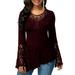Women's Slim Lace T-Shirts Bell Sleeve Tops Hollow Out Tunic A Line Pullover Blouses Slim Tunic Tops Irregular Hem Women Casual Plus T-Shirts Blouses