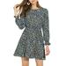 Allegra K Junior's Floral Ruffle Long Sleeve Crew Neck Belt Fall Dress