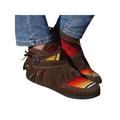 LUXUR Women Suede Rainbow Striped Tassels Ankle Boots Retro Bootie Casual Shoes Buckle