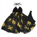 Popvcly Women Split Swimwear Skirt Knitted Chiffon Swimsuit Two-piece Black L