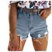 Mnycxen Womens Casual Jean Shorts Women Jeans Solid Color Blue Denim Shorts With Ripped Pockets
