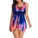 Sexy Dance Plus Size Ladies Swimdress Women Floral Swimwear Swimsuit Beachwear Two Piece Swimdress Swimming Costumes Bathing Suit, Tummy Control Tops+Swim Shorts, Push Up Padded Backless