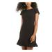 B DARLIN Womens Black Ruffled Trim Short Sleeve Jewel Neck Short Sheath Dress Size 3\4